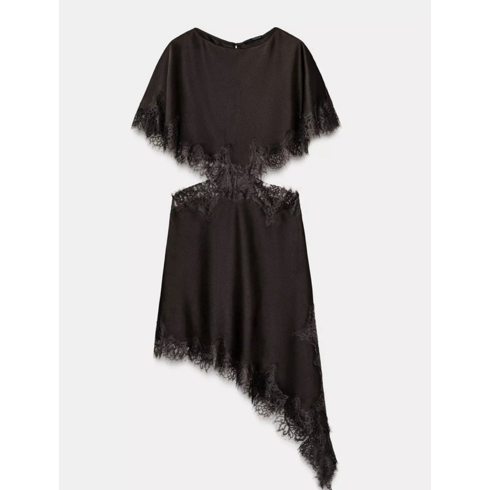 ZARA ZW COLLECTION ASYMMETRIC SATIN EFFECT LACE DRESS CUT OUT BROWN FAIRY RUNWAY